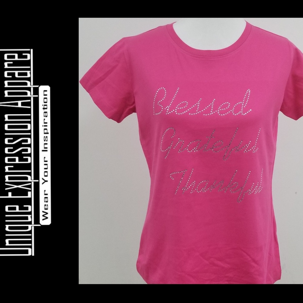 Blessed Grateful Thankful pink dressy tee